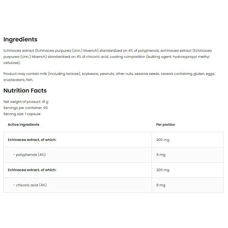 Echinacea 400 mg / Vege / 90 капсули, 90 дози - OstroVit