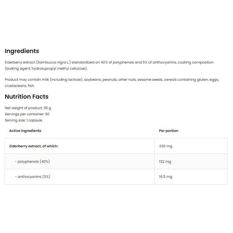 Elderberry Extract 330 mg | Vege / 90 капсули, 90 дози - OstroVit