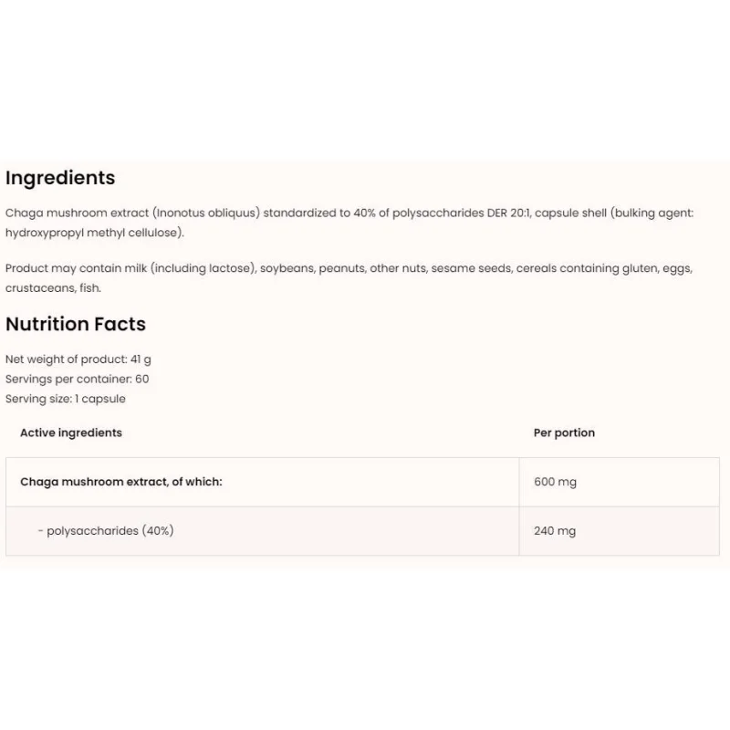 Chaga 600 mg | Vege / 60 капсули, 60 дози - OstroVit