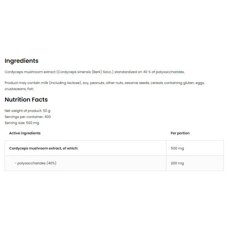 Cordyceps Extract Powder / 50 грама, 100 дози - OstroVit