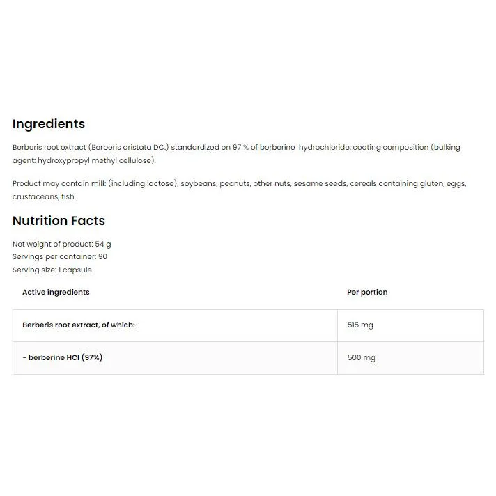 Berberine HCl 500 mg | 97% Berberis Root Extract / 90 капсули, 90 дози - OstroVit
