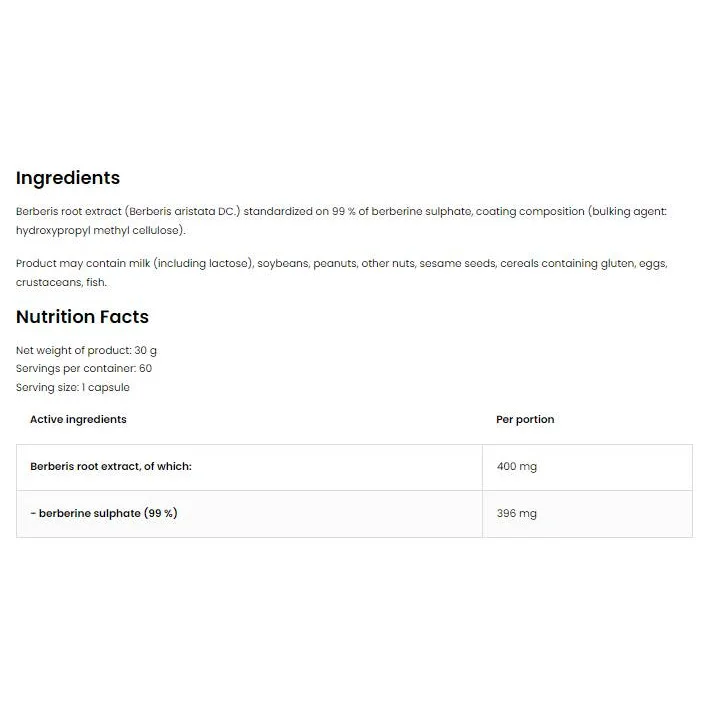 Berberine Sulphate 396 mg | 99% Berberis Root Extract / 60 капсули, 60 дози - OstroVit