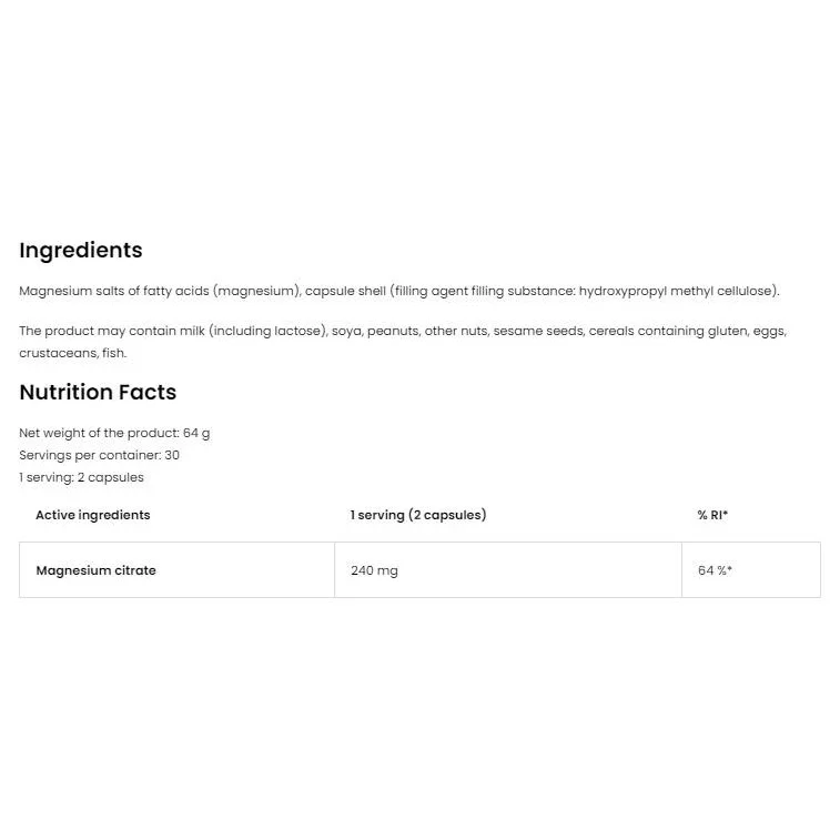 Pharma Magnesium Citrate / 60 капсули, 30 дози - OstroVit