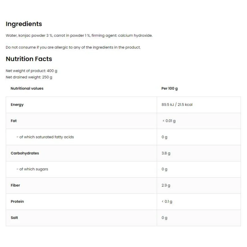 Diet Spaghetti + Carrot / Keto-Friendly Low-Calorie Konjac Noodles / 400 грама - OstroVit