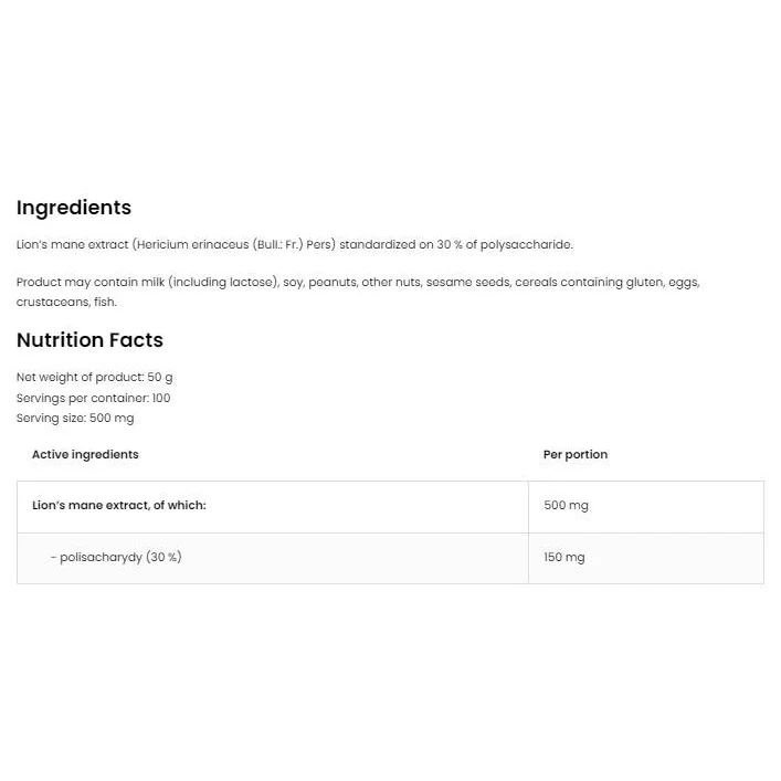 Lion's Mane Powder / 50 грама, 100 дози - OstroVit