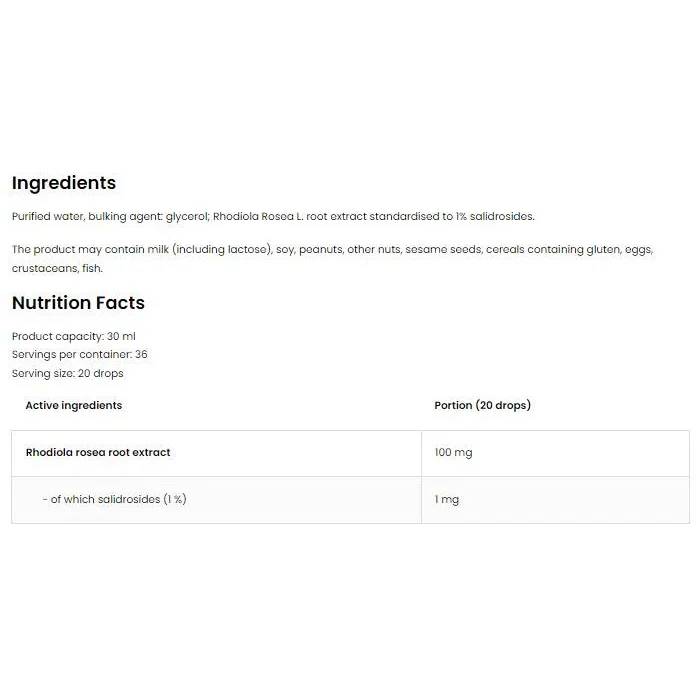 Rhodiola Rosea Drops | Rhodiola Root Extract / 30 мл, 36 дози - OstroVit