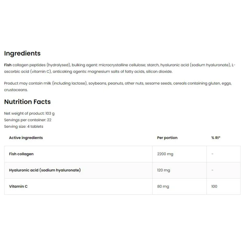 Marine Collagen / + Hyaluronic Acid and Vitamin C / 90 Таблетки, 22 дози - OstroVit