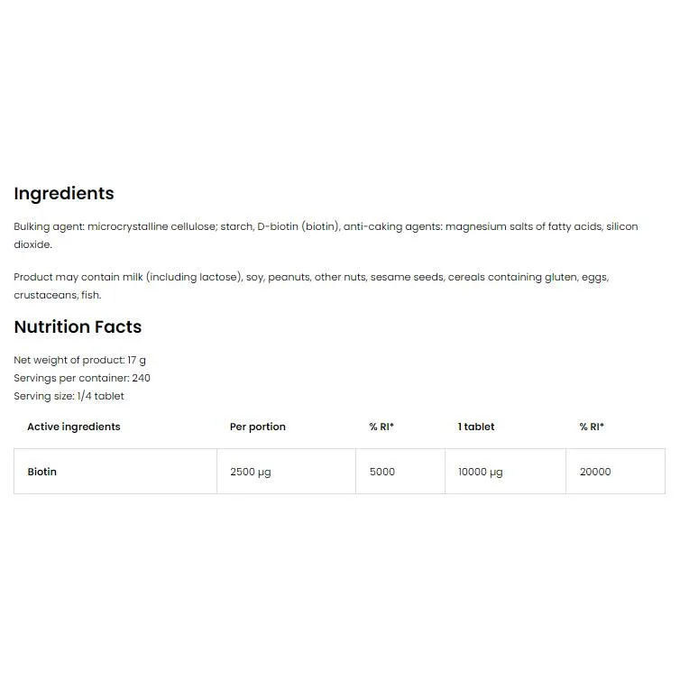 Biotin 10.000 MAX / 60 Таблетки, 240 дози - OstroVit