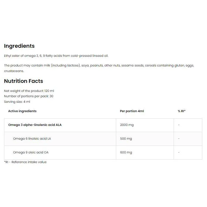 Elite Omega 3-6-9 Liquid | Vege / 120 мл, 30 дози - OstroVit