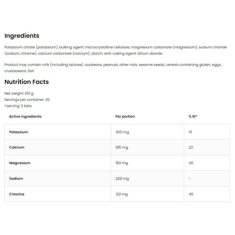 Electrolyte Tabs | Electrolytes Formula / 90 Таблетки, 30 дози - OstroVit