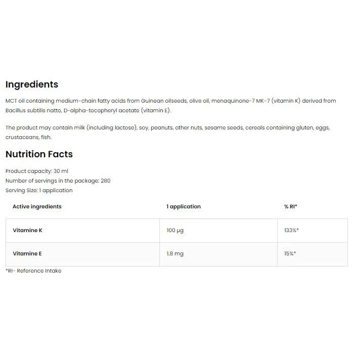 Vitamin K2 MK-7 Spray / 30 мл, 280 дози - OstroVit