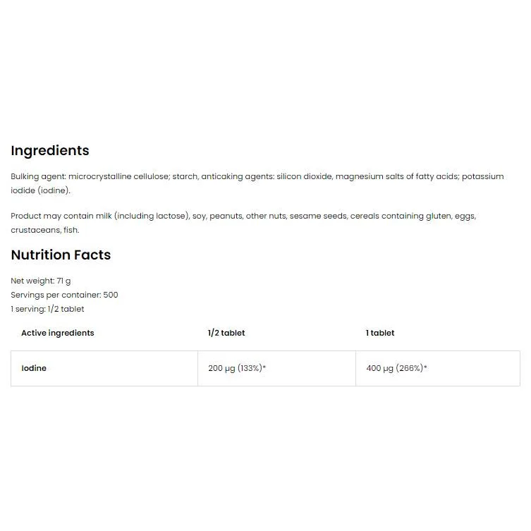 Iodine 400 mcg | Potassium Iodine / 250 Таблетки, 500 дози - OstroVit