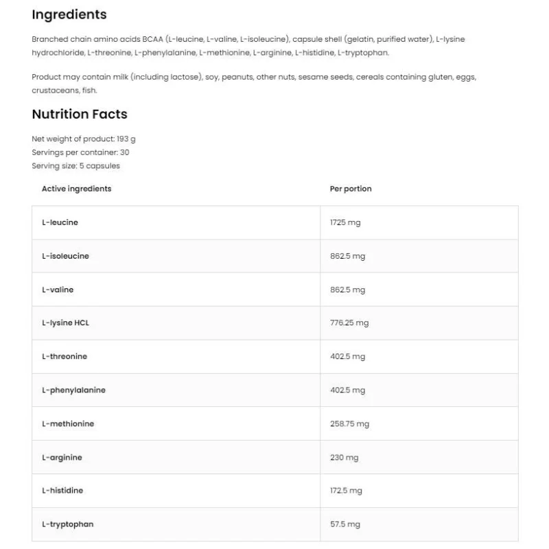 EAA 5750 / Essential Amino Acids / 150 капсули, 30 дози - OstroVit