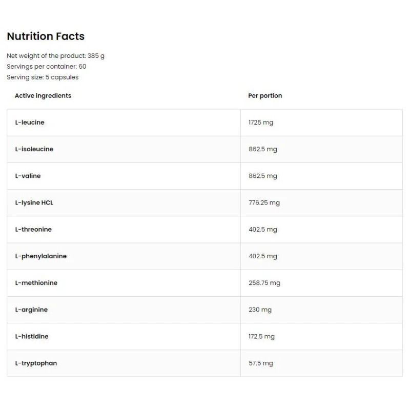 EAA 5750 / Essential Amino Acids / 300 капсули, 60 дози - OstroVit