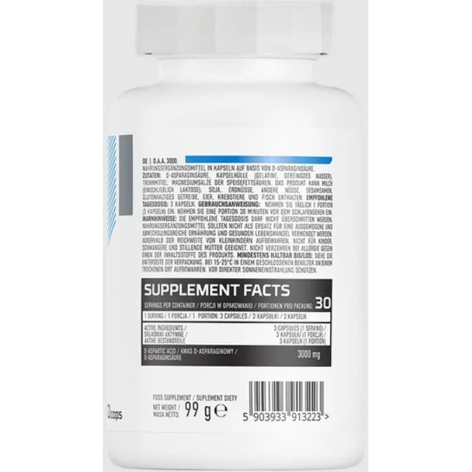 DAA 3000 | D-Aspartic Acid Caps / 90 капсули, 30 дози - OstroVit