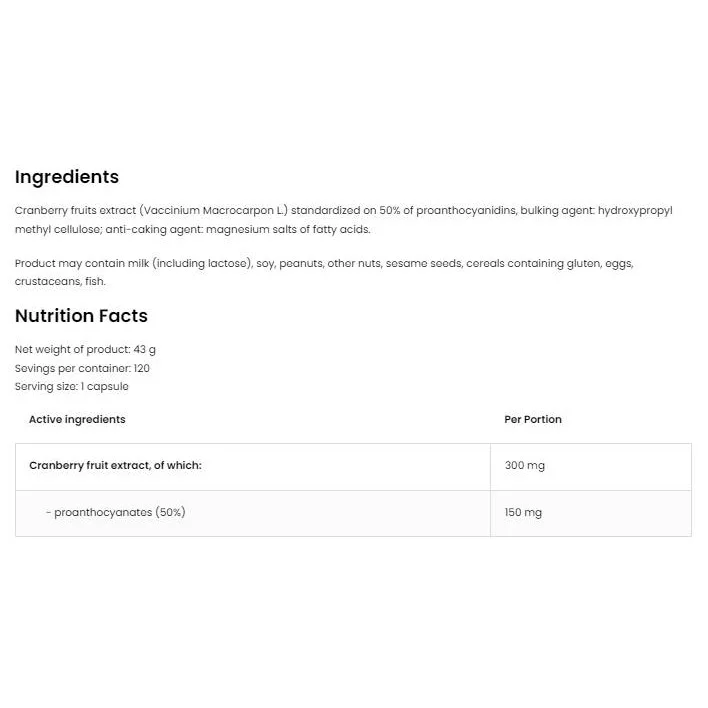 Cranberry Extract 300 mg | Vege / 120 капсули, 120 дози - OstroVit