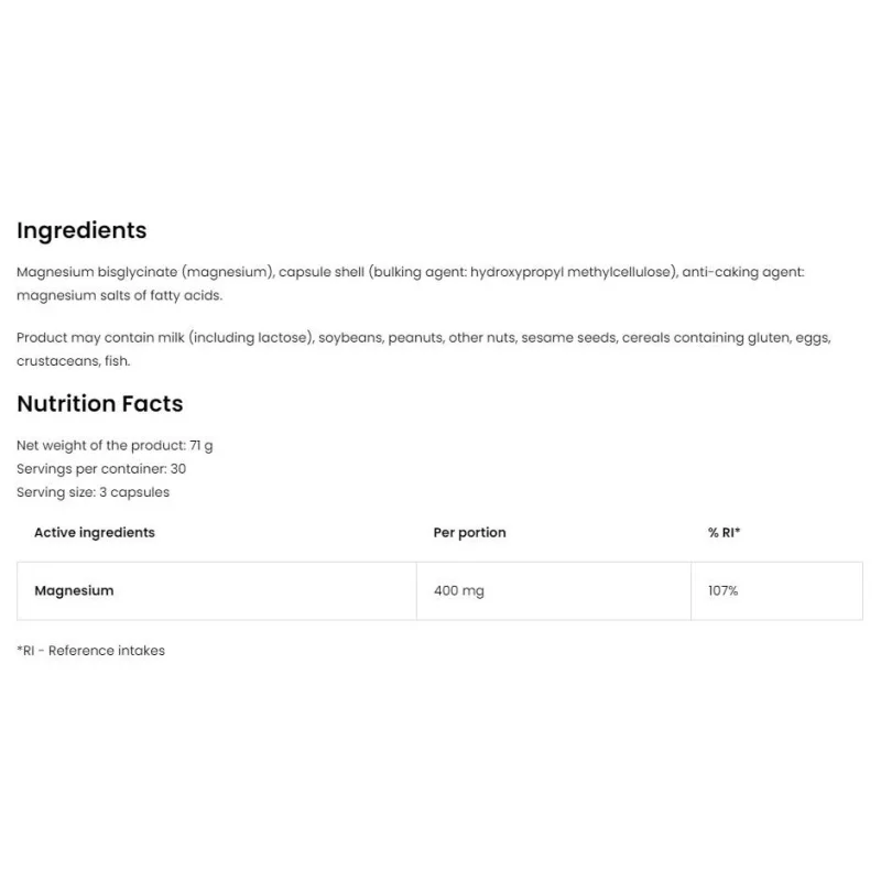 Magnesium Glycinate | 400 mg Serving of Magnesiuim Bisglycinate / 90 капсули, 30 дози - OstroVit