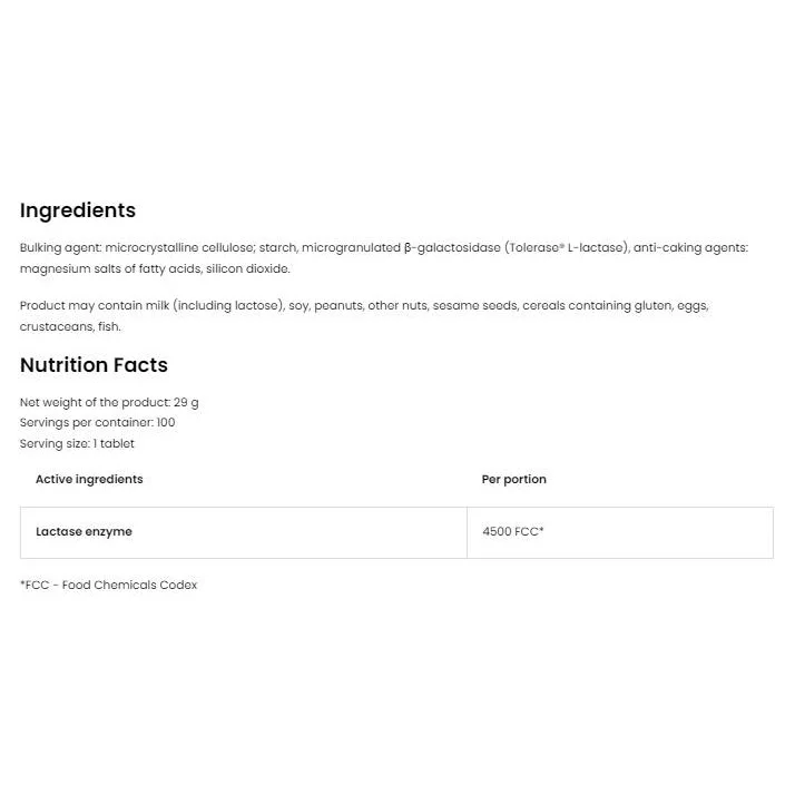Stabilolactic | Lactase enzyme 4500 FCC / 100 Таблетки, 100 дози - OstroVit
