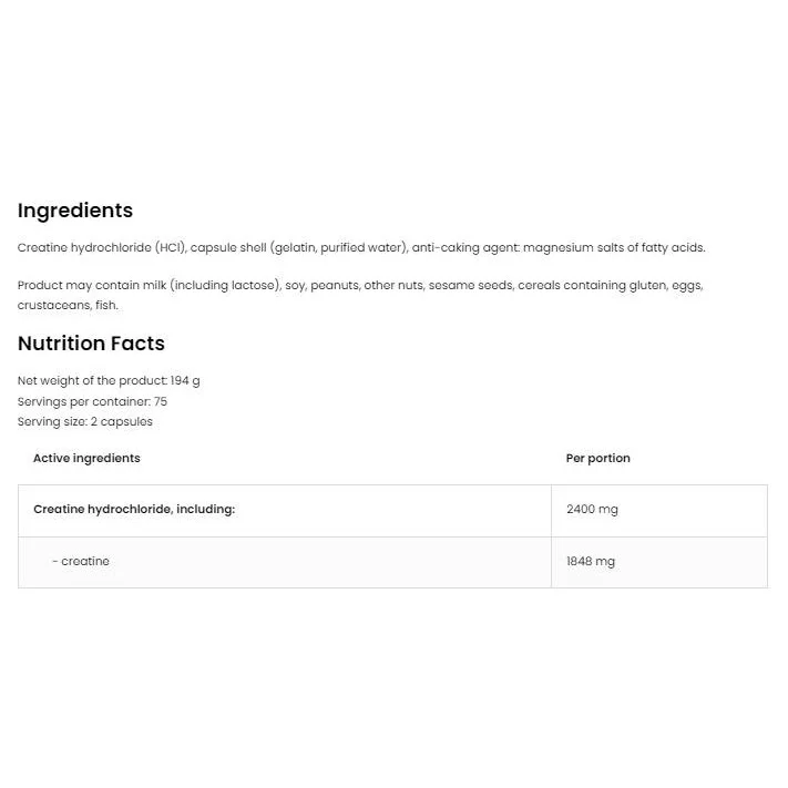 Creatine HCL 2400 / Creatine Hydrochloride / 150 капсули, 75 дози - OstroVit
