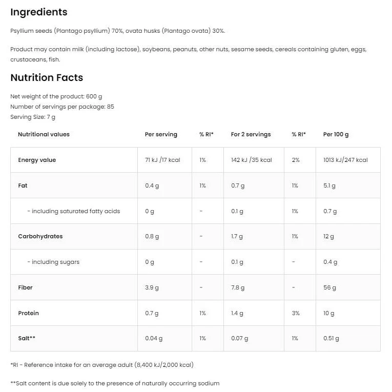 Fiber Psyllium / Vege / 600 грама, 85 дози - OstroVit