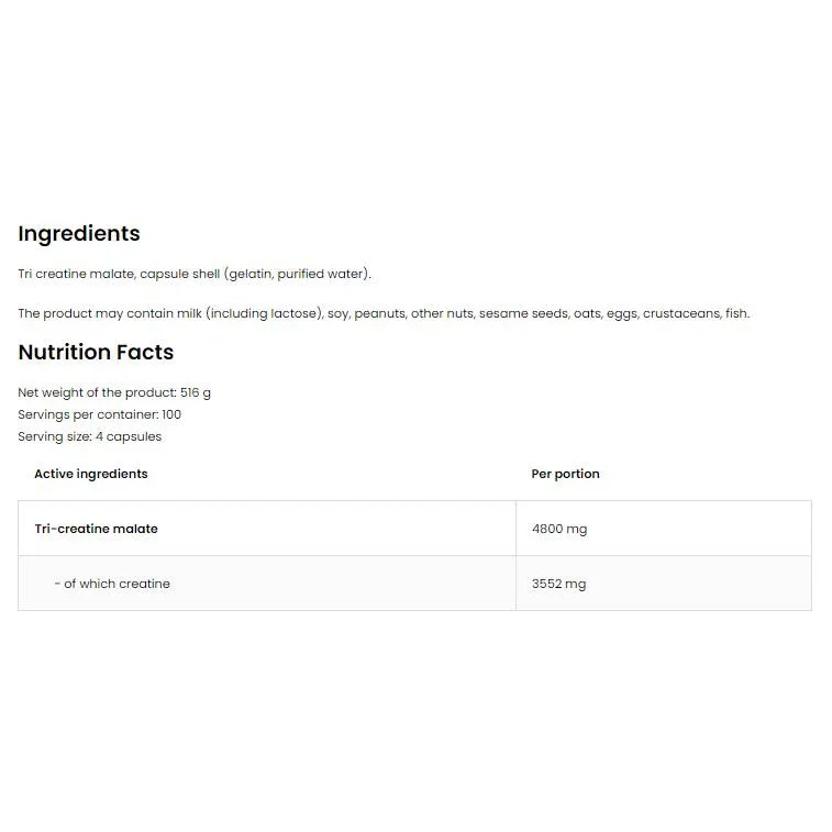 Tri Creatine Malate / TCM 1200 mg / 400 капсули, 100 дози - OstroVit