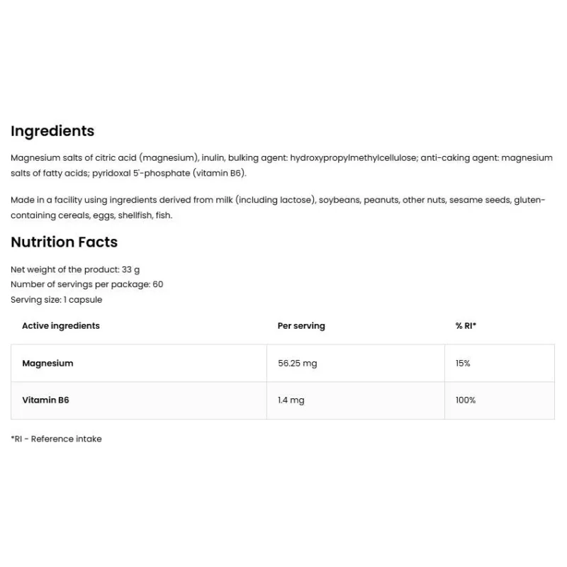 Magnesium Citrate + B6 P-5-P Blisters (60 дози) / 60 капсули - OstroVit