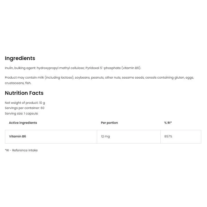 Vitamin B6 | P-5-P 12 mg / 60 капсули, 60 дози - OstroVit