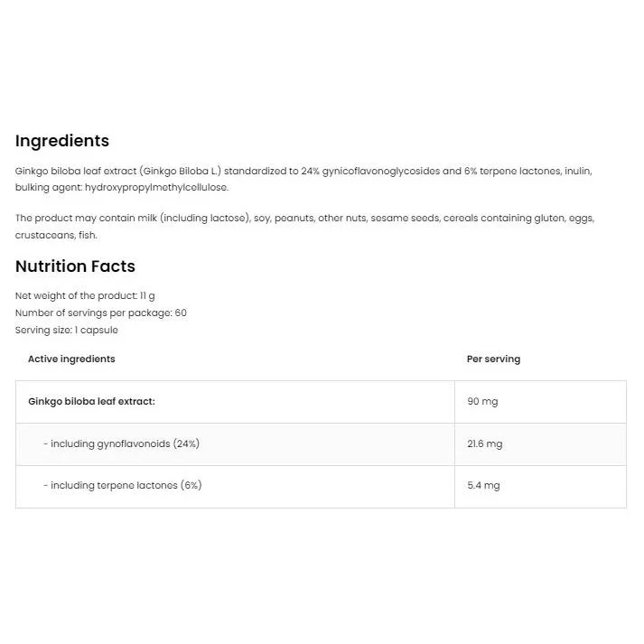 Ginkgo Biloba 90 mg / Vege / 60 капсули, 60 дози - OstroVit