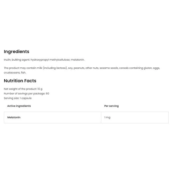 Melatonin 1 mg / 60 капсули, 60 дози - OstroVit