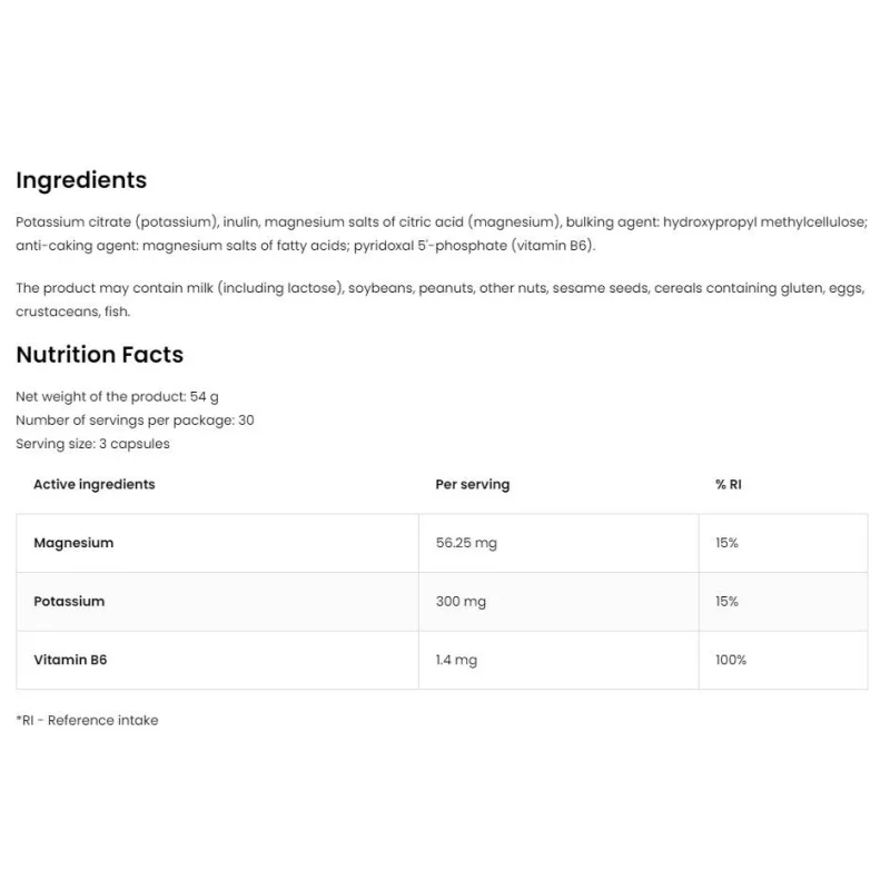 Magnesium Citrate + Potassium + B6 P-5-P / 90 капсули, 30 дози - OstroVit