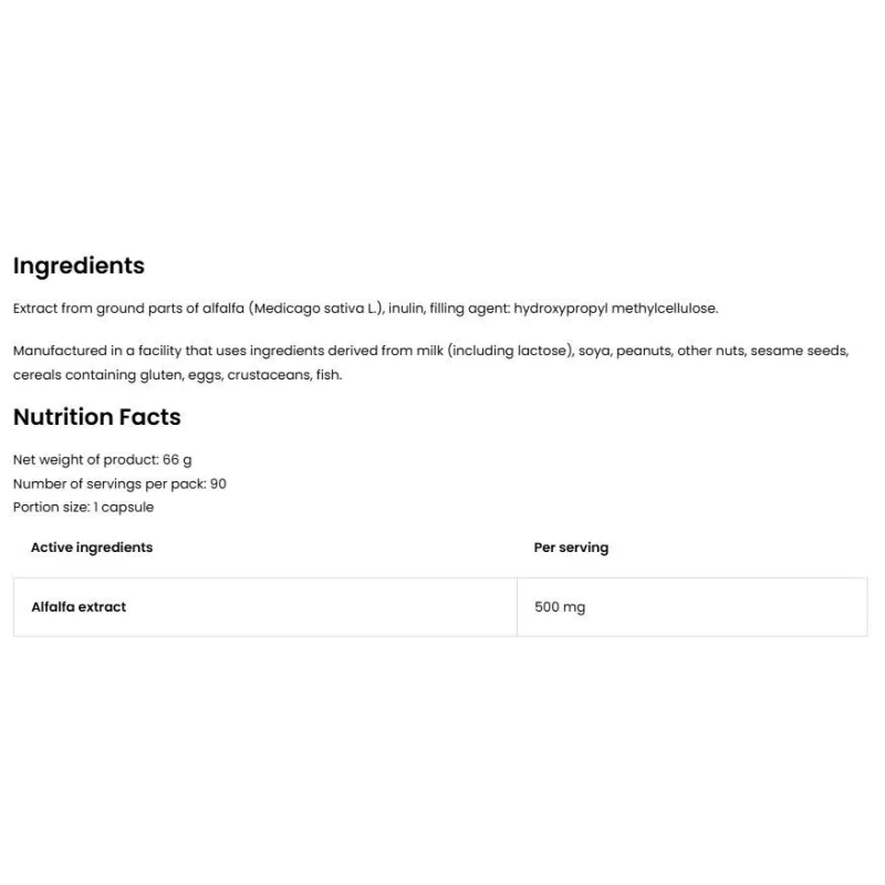 Alfalfa 500 mg / Vege (90 дози) / 90 капсули - OstroVit
