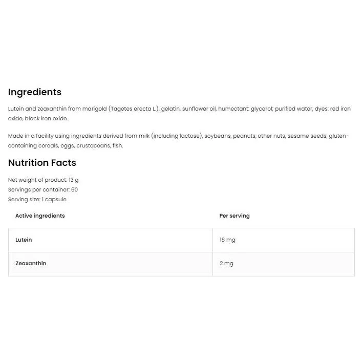 Lutein 18 mg + Zeaxanthin 2 mg / 60 капсули, 60 дози - OstroVit