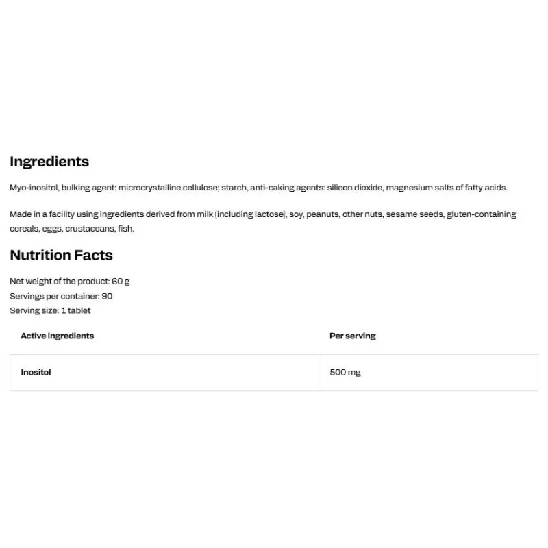 Inositol 500 mg | Myo-Inositol (90 дози) / 90 Таблетки - OstroVit