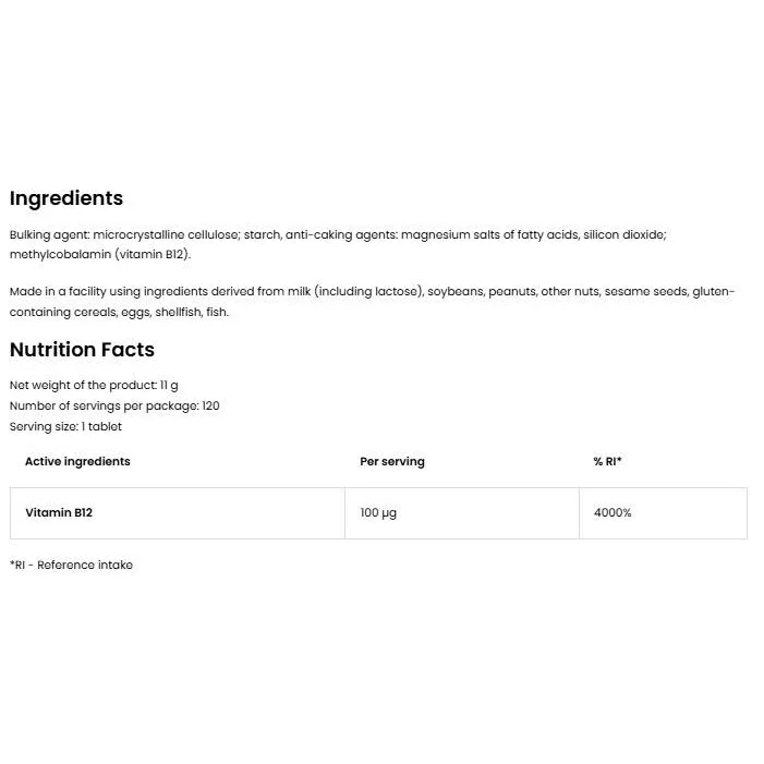 Vitamin B12 Methylcobalamin 100 mcg / 120 Таблетки, 120 дози - OstroVit