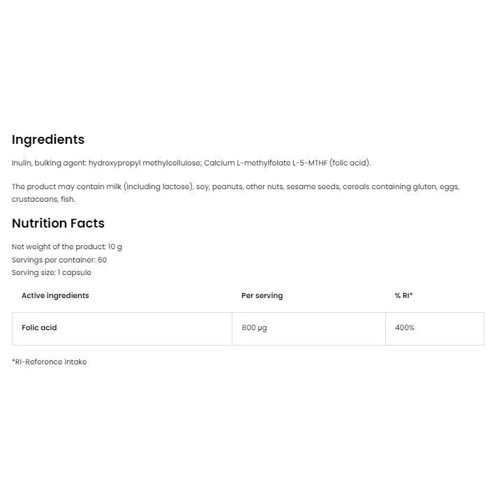 Folic Acid 800 mg | Methyl Folate 5-MTHF / 60 капсули, 60 дози - OstroVit