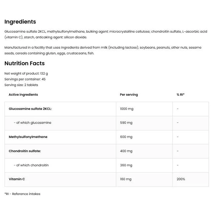 Glucosamine + MSM + Chondroitin + Vitamin C (45 дози) / 90 Таблетки - OstroVit