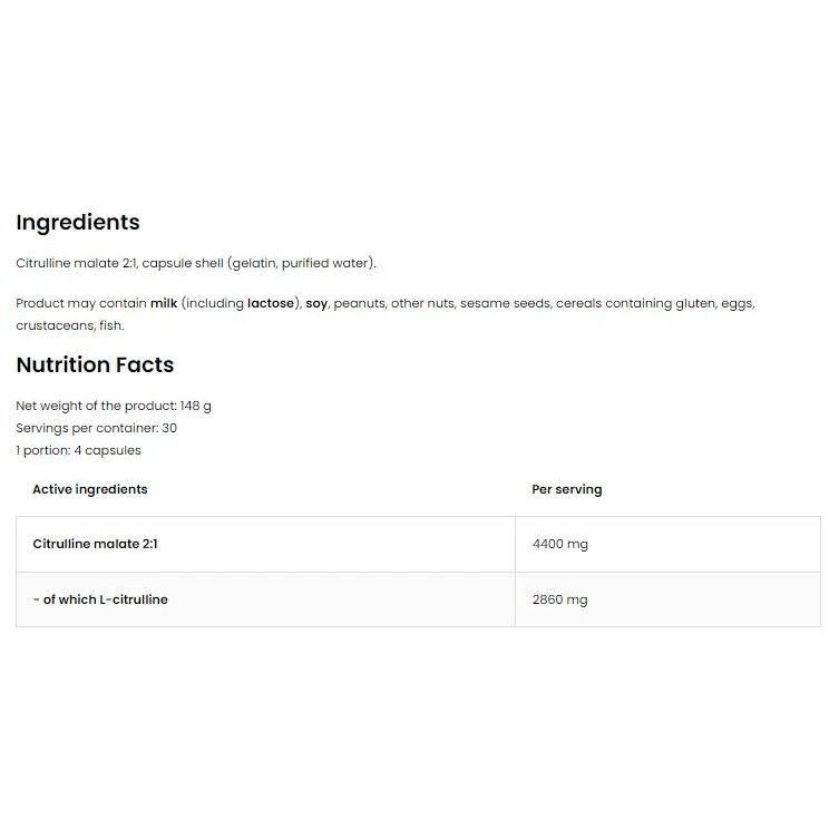 Citrulline 4400 | Citrulline Malate Caps / 120 капсули, 30 дози / 150 капсули - OstroVit