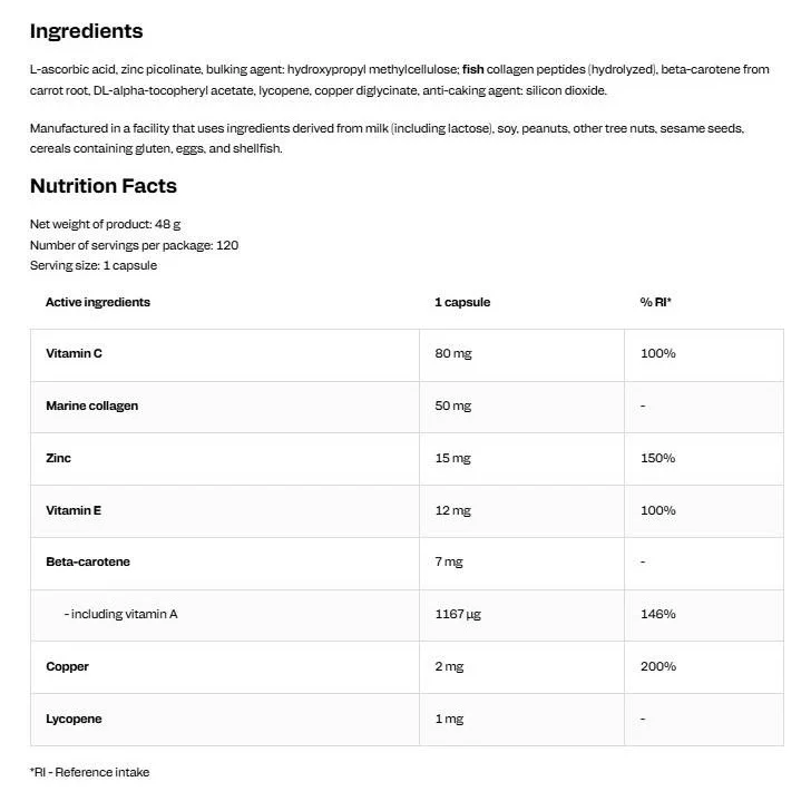 Beta Caroten Plus | Marine Collagen, Lycopene & Zinc (120 дози) / 120 капсули - OstroVit
