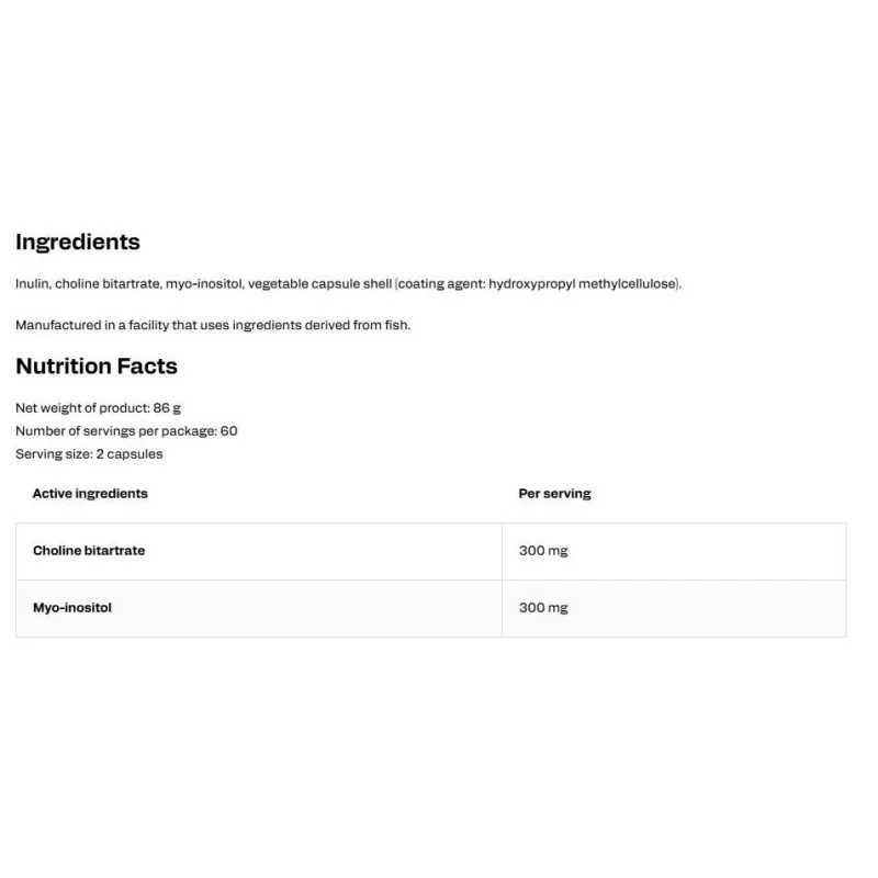 Choline + Inositol Caps | Choline Bitartrate 300 mg + Myo-inositol 300 mg (60 дози) / 120 капсули - OstroVit