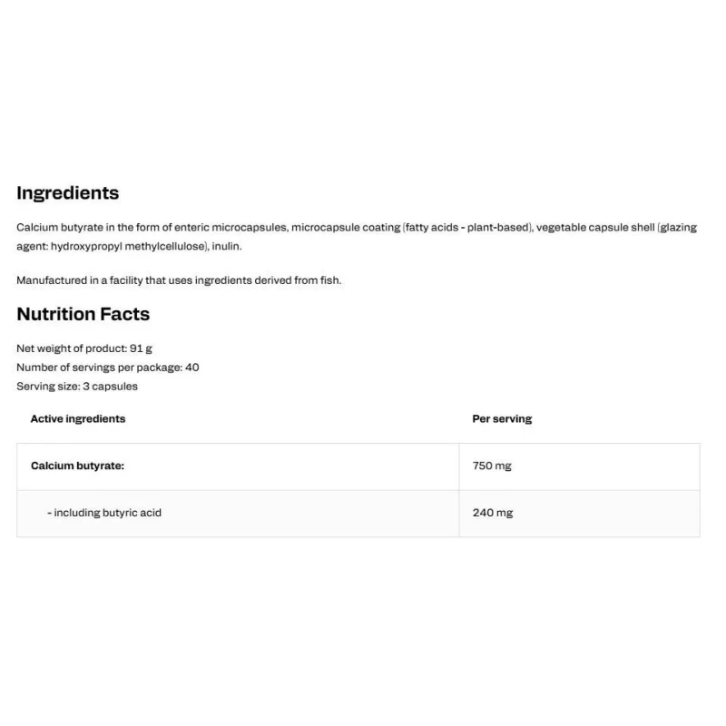 Calcium Butyrate 250 mg (40 дози) / 120 капсули - OstroVit
