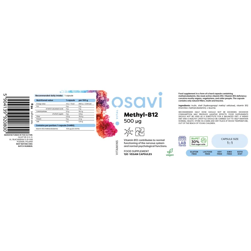 Methyl-B12 500 mcg / 120 капсули, 120 дози - Osavi