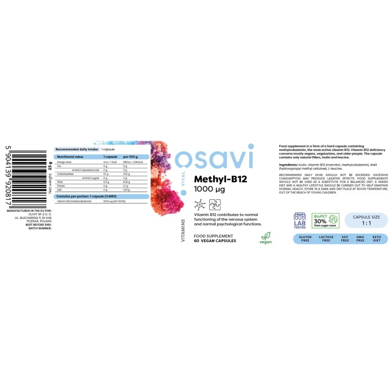 Methyl B-12 1000 mcg / 120 капсули, 120 дози - Osavi