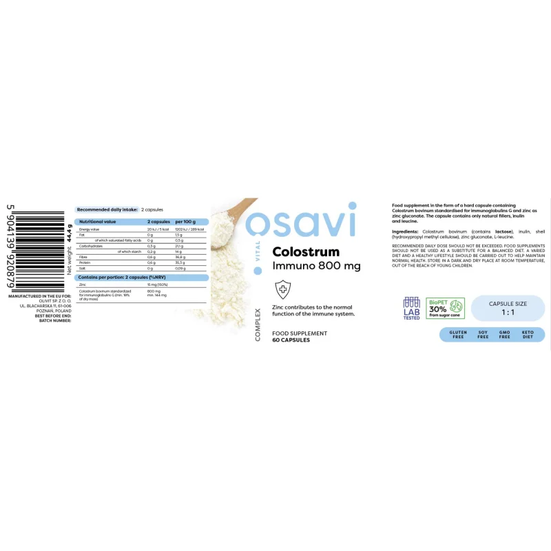 Colostrum Immuno 800 mg / 60 капсули, 30 дози - Osavi