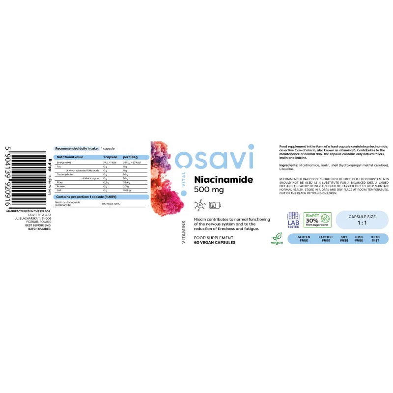 Niacinamide 500 mg / 60 капсули, 60 дози - Osavi