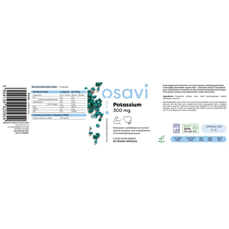 Potassium Citrate 300 mg / 90 капсули, 30 дози - Osavi