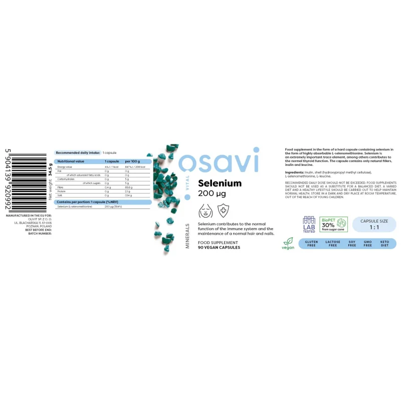 Selenium 200 mcg / 90 капсули, 90 дози - Osavi