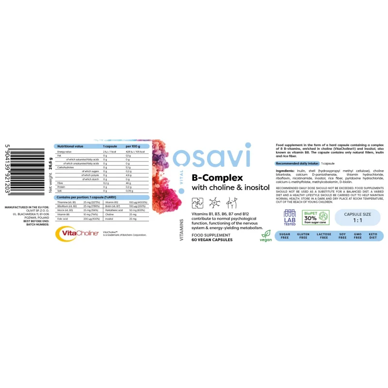 B-Complex with Choline & Inositol / 60 капсули, 60 дози - Osavi