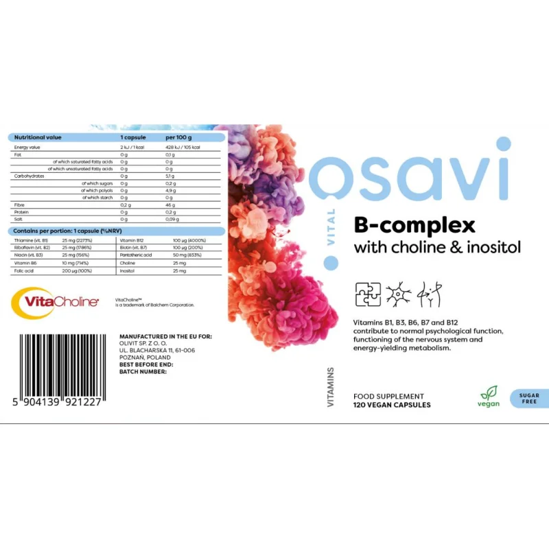 B-Complex with Choline & Inositol / 120 капсули, 60 дози - Osavi