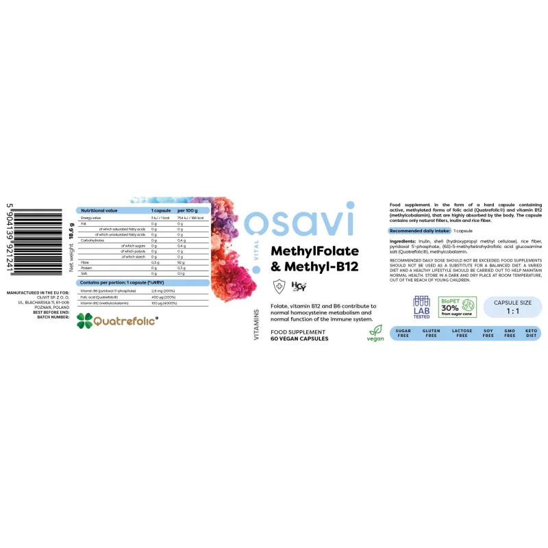 MethylFolate & Methyl-B12 | with Quatrefolic® / 60 капсули, 60 дози - Osavi