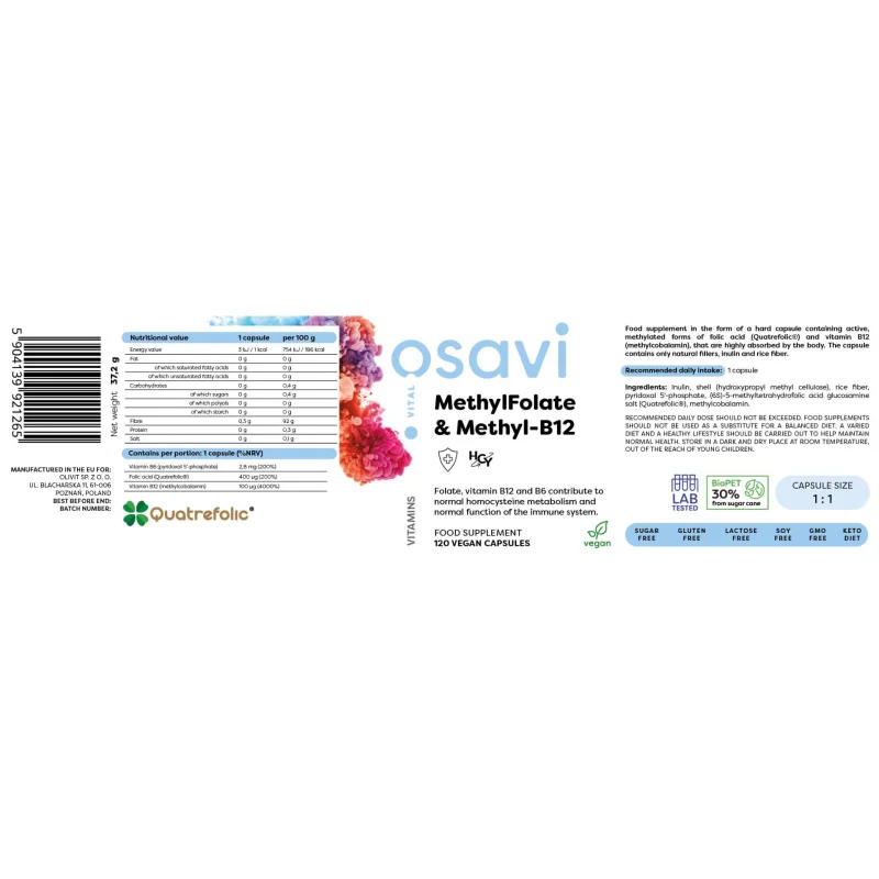 MethylFolate & Methyl-B12 | with Quatrefolic® / 120 капсули, 120 дози - Osavi